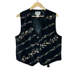 Vintage TanTrums Embroidered Vest Womens L Black Velvet Boho Western Gothcore